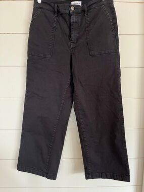 Wide-Leg Black Jeans with Front Patch Pockets 26 inch inseam